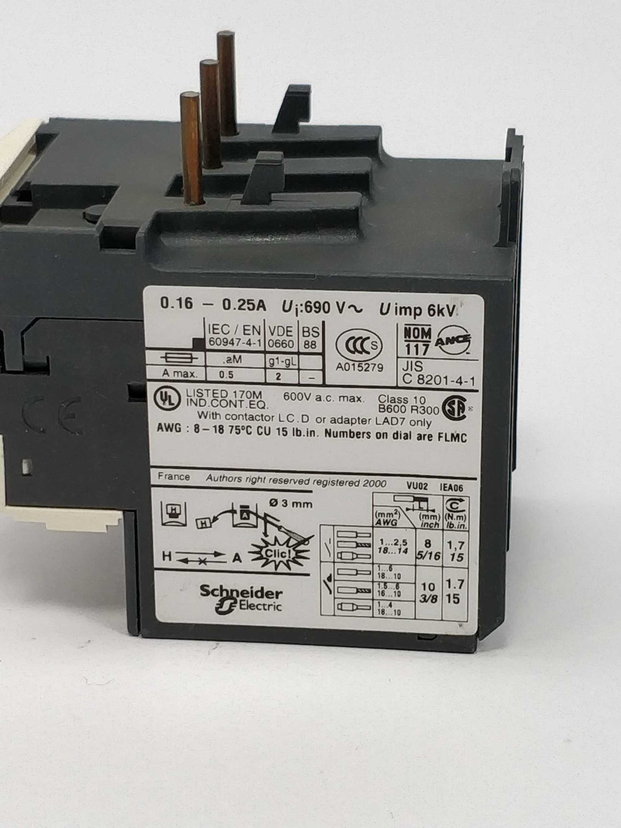 TELEMECANIQUE LRD02 TeSys 034672 Relay 0.16-0.25A