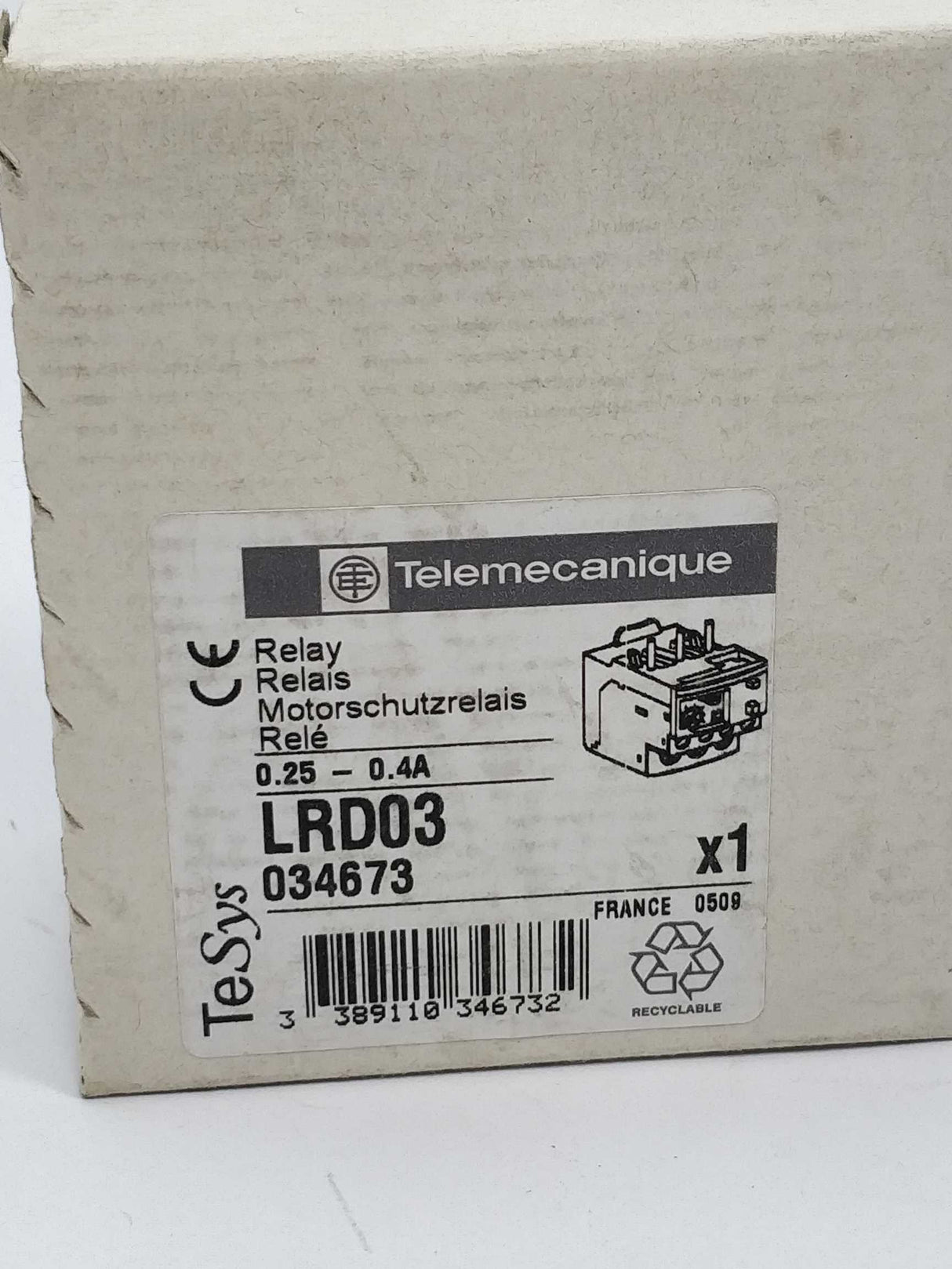 TELEMECANIQUE LRD03 TeSys 034673 Relay 0.25-0.4A