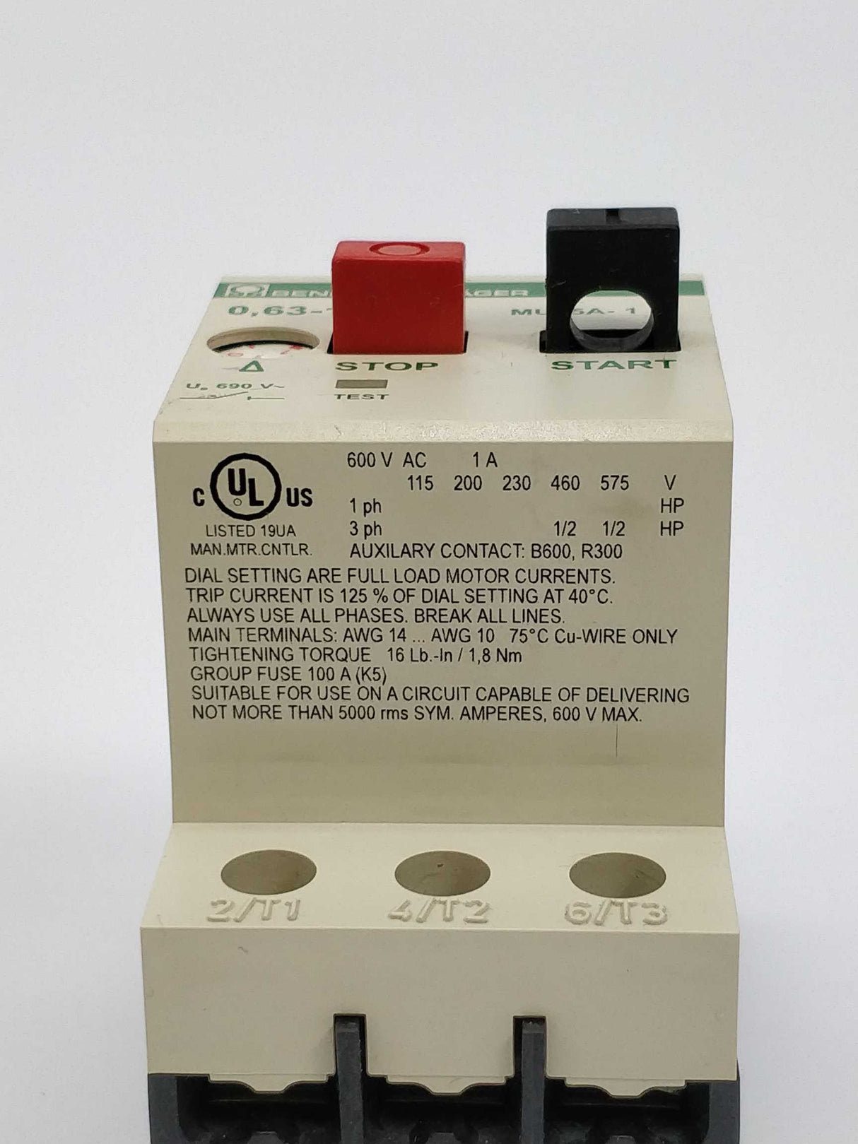 Benedikt & Jäger MU25A-1 Manual motor starter 0,63-1A