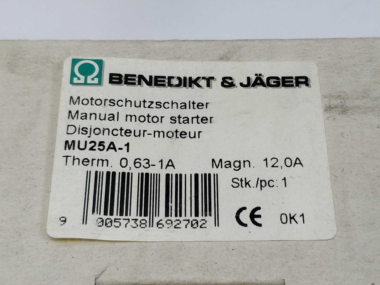 Benedikt & Jäger MU25A-1 Manual motor starter 0,63-1A