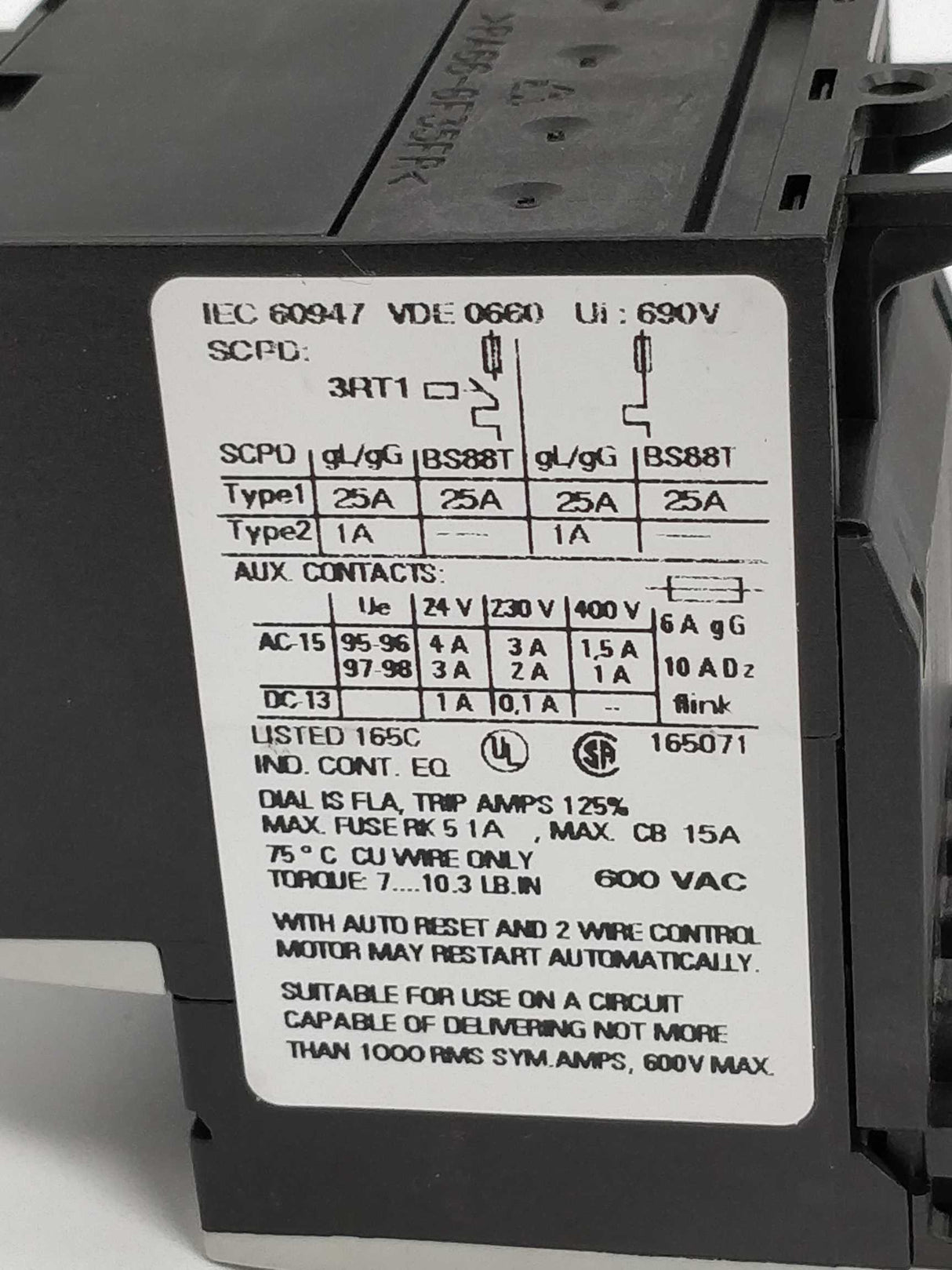 Siemens 3RU1116-0CB0 Sirius Overload relay E01