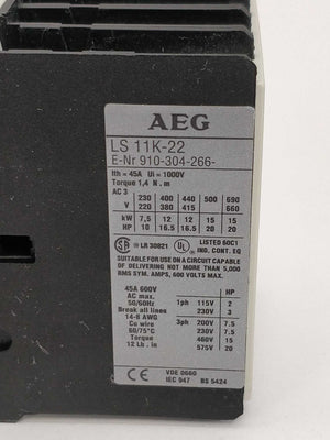 AEG 910-304-266- Contactor LS 11K-22 24V coil