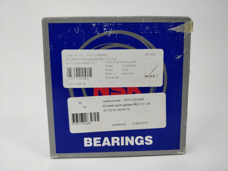 NSK Bearings 6822VV AS2S 607 d=10, D=140, B=16