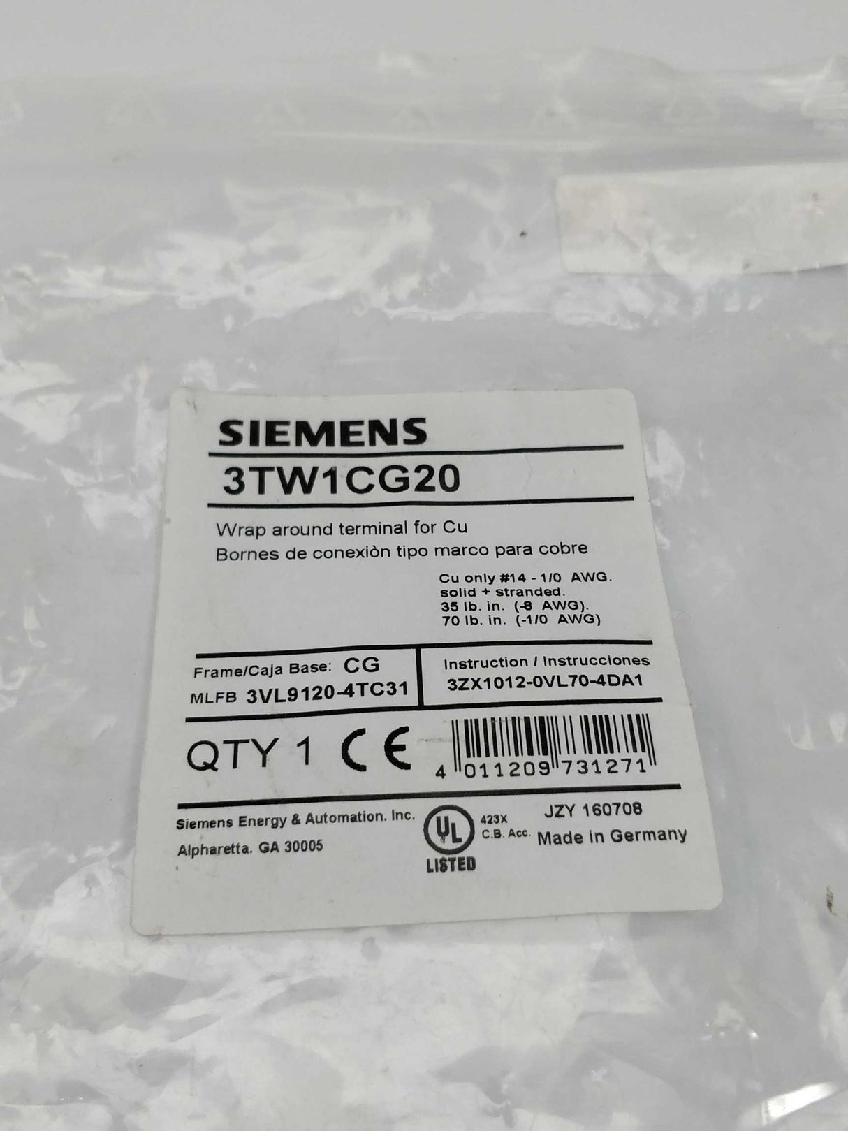 Siemens 3TW1CG20 Box terminals 3Pcs