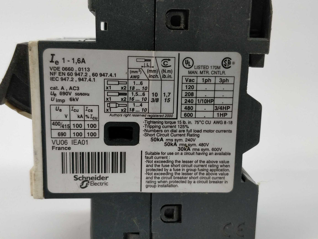 TELEMECANIQUE GV2ME06/1-1.6A Motor circuit breaker