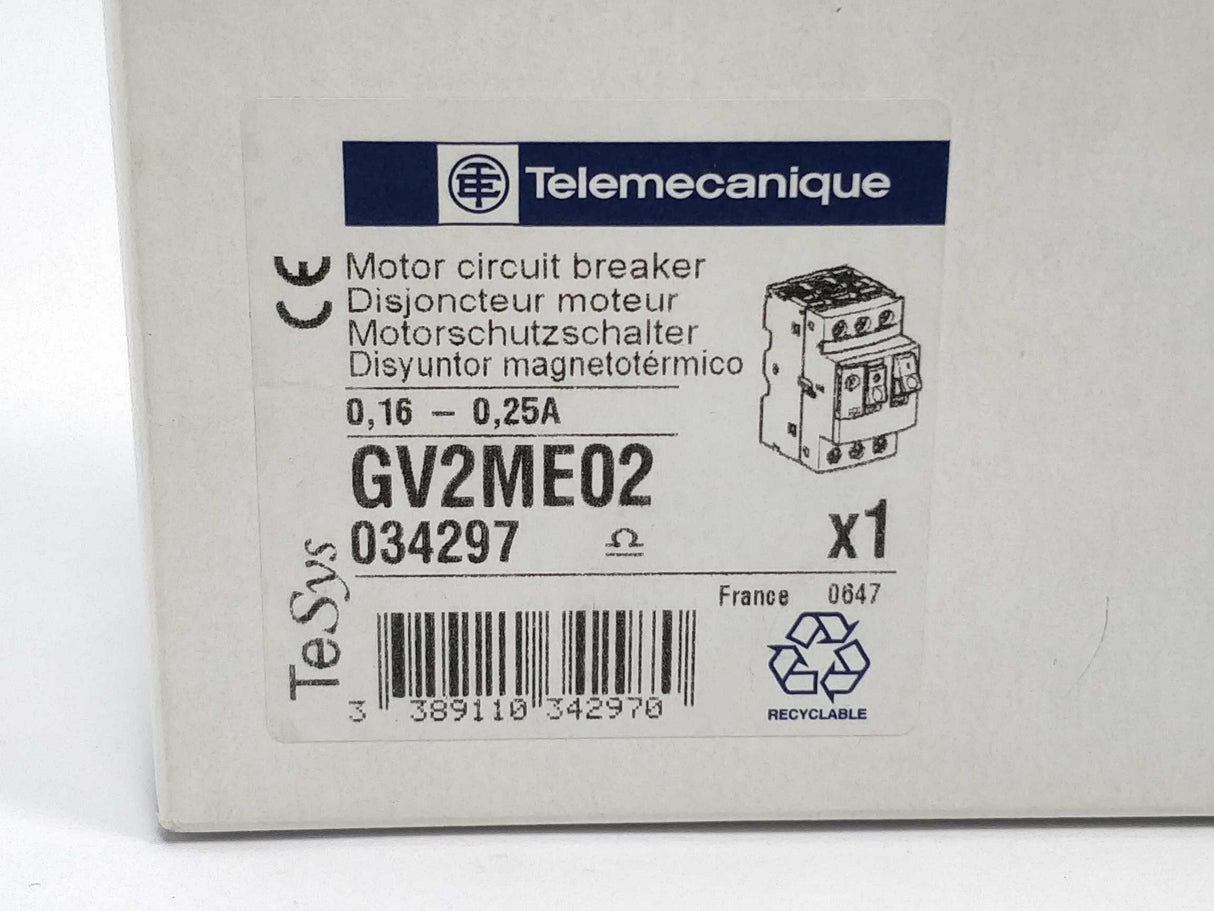 TELEMECANIQUE GV2ME02 Motor circuit breaker 0.16-0.25A