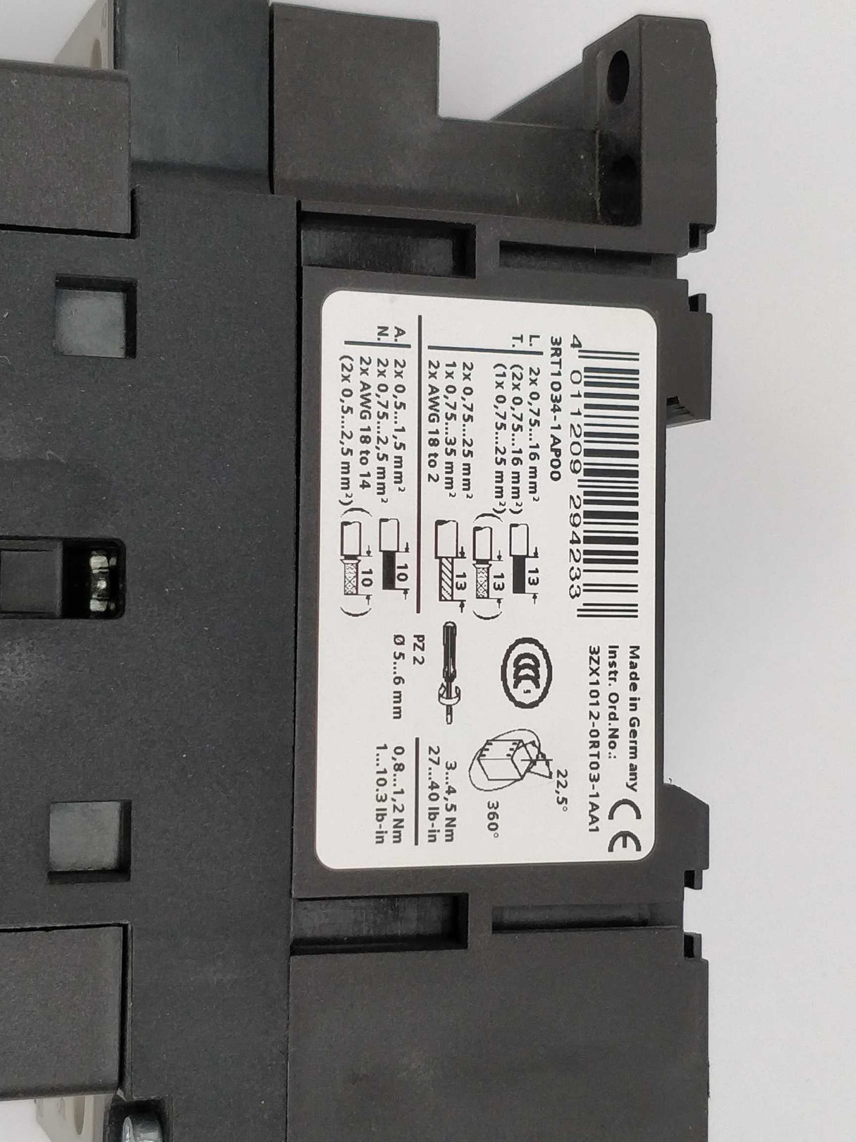 Siemens 3RT1034-1AP00 Power contactor E:05