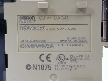 OMRON CJ1W-DA041 D/A Unit, 24 VDC