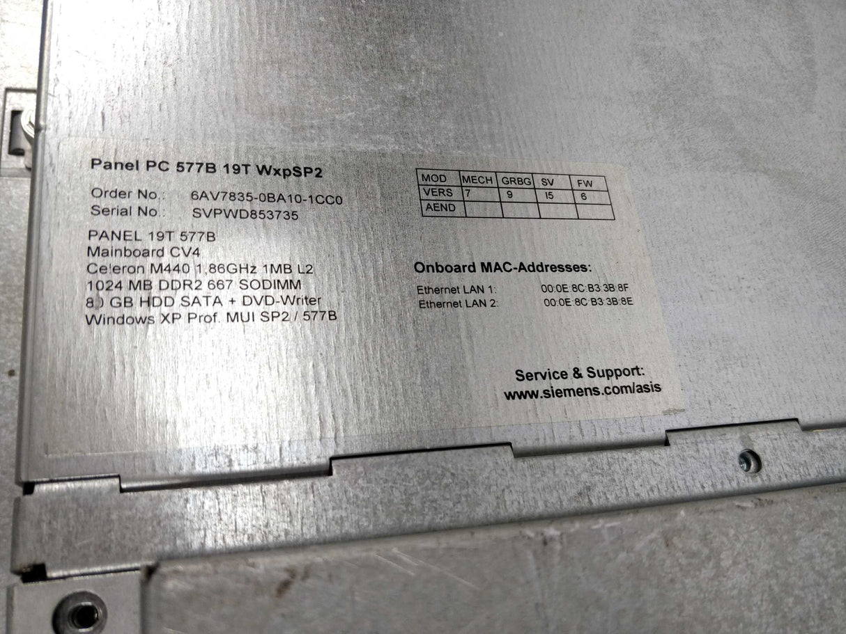 Siemens 6AV7835-0BA10-1CC0 SIMATIC Panel PC 577B (AC) 19T