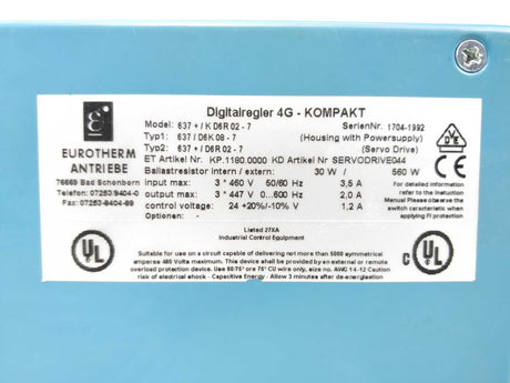 Eurotherm 637+/KD6R02-7 Digital controller 4G - KOMPAKT