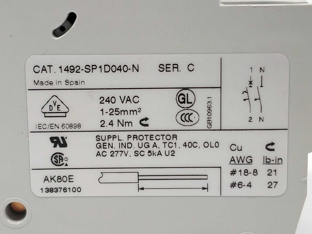 AB 1492-SP1D040-N Circuit breaker 4.0 AMP. SER. C