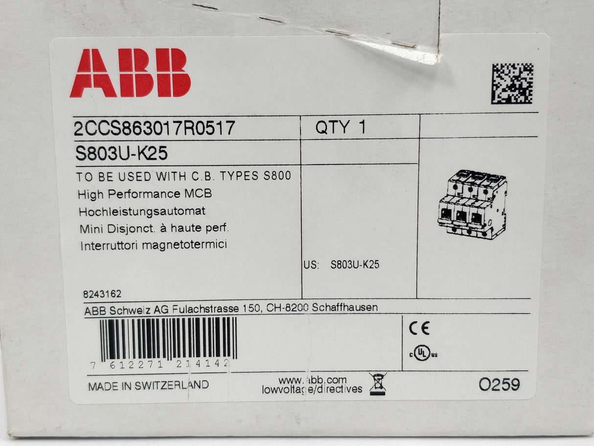 ABB 2CCS863017R0517 S803U-K25 High Performance MCB