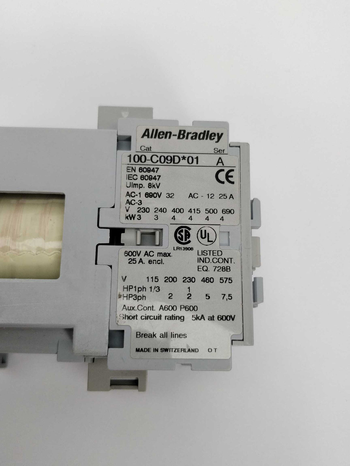 ALLEN-BRADLEY 100-C09D*01 Ser A overload relay Max 600VAC 25A