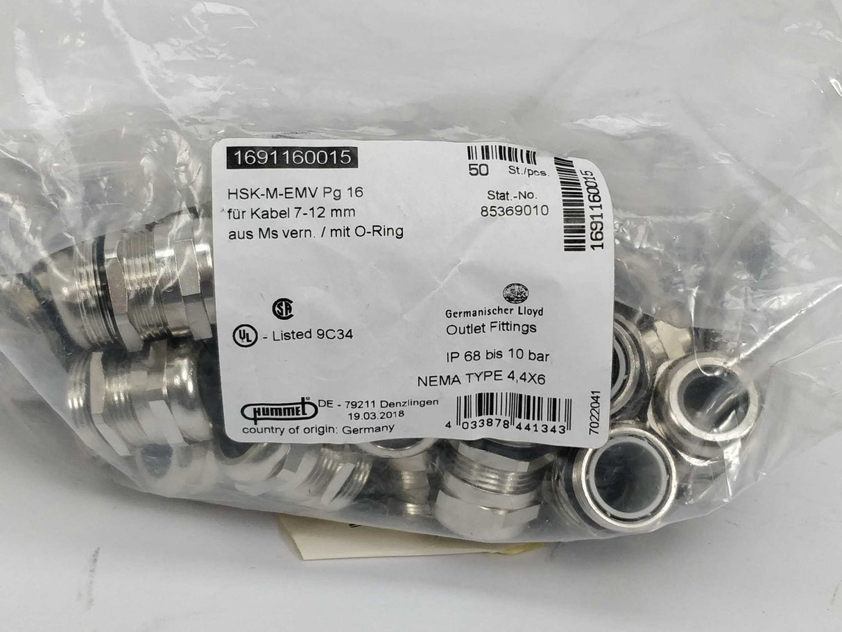 Hummel HSK-M-EMV Pg16 Cable glands 7-12mm 1691160015 50Pcs