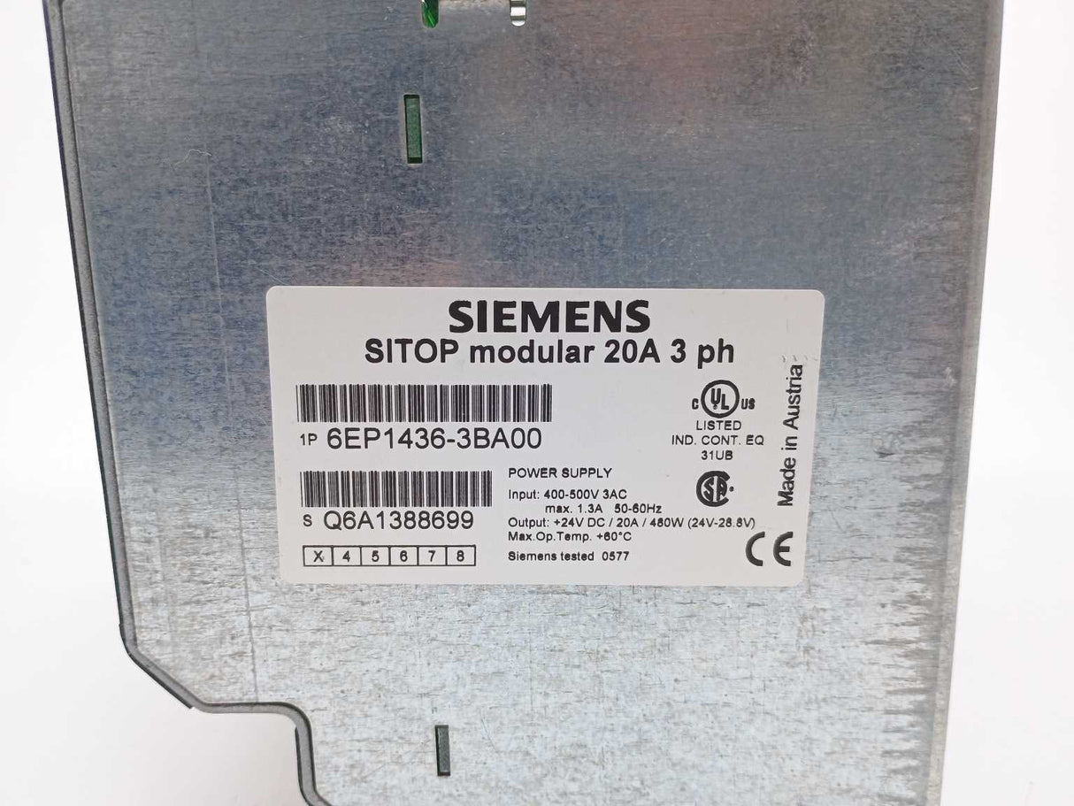 Siemens 6EP1436-3BA00 24VDC 20A stabilized power supply