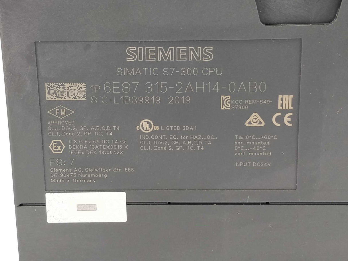 Siemens 6ES7315-2AH14-0AB0 CPU 315-2DP