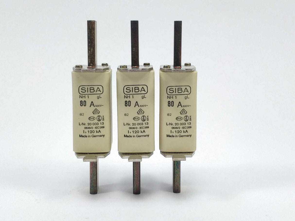 SIBA 2000313 Fuse 80A 500V gL NH1 120kA