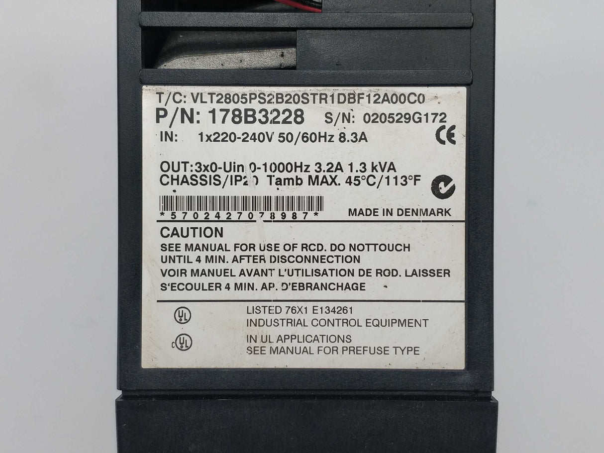 Danfoss 178B3228 VLT 2800 1.3kVA, T/C: VLT2805PS2B20STR1DBF1