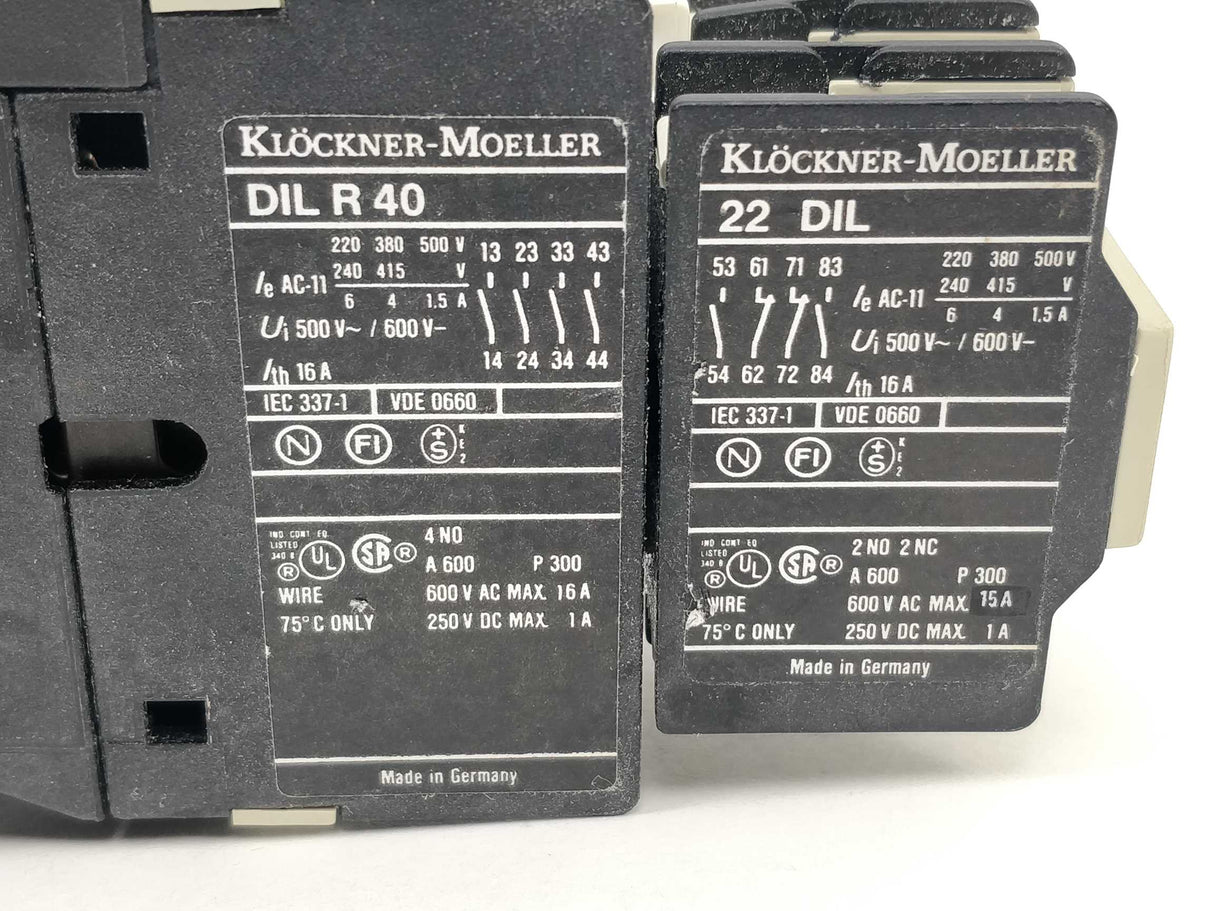 Klöckner Moeller DIL R 40 Contactor with 22 DIL Auxiliary Contact 220VAC Coil