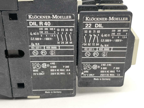 Klöckner Moeller DIL R 40 Contactor with 22 DIL Auxiliary Contact 220VAC Coil