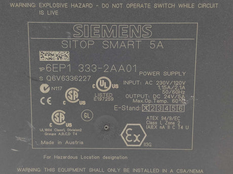 Siemens 6EP1333-2AA01 Sitop smart 24V 5A E01