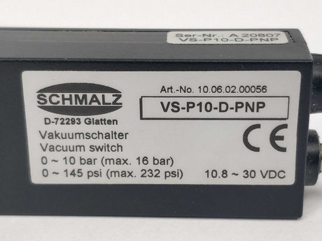 Schmalz VS-P10-D-PNP Pressure Switch 10.8 ~ 30VDC