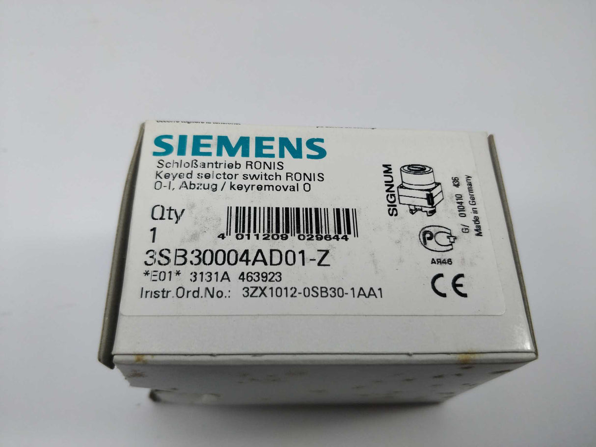 Siemens 3SB3000-4AD01-Z Ronis key-operated switch