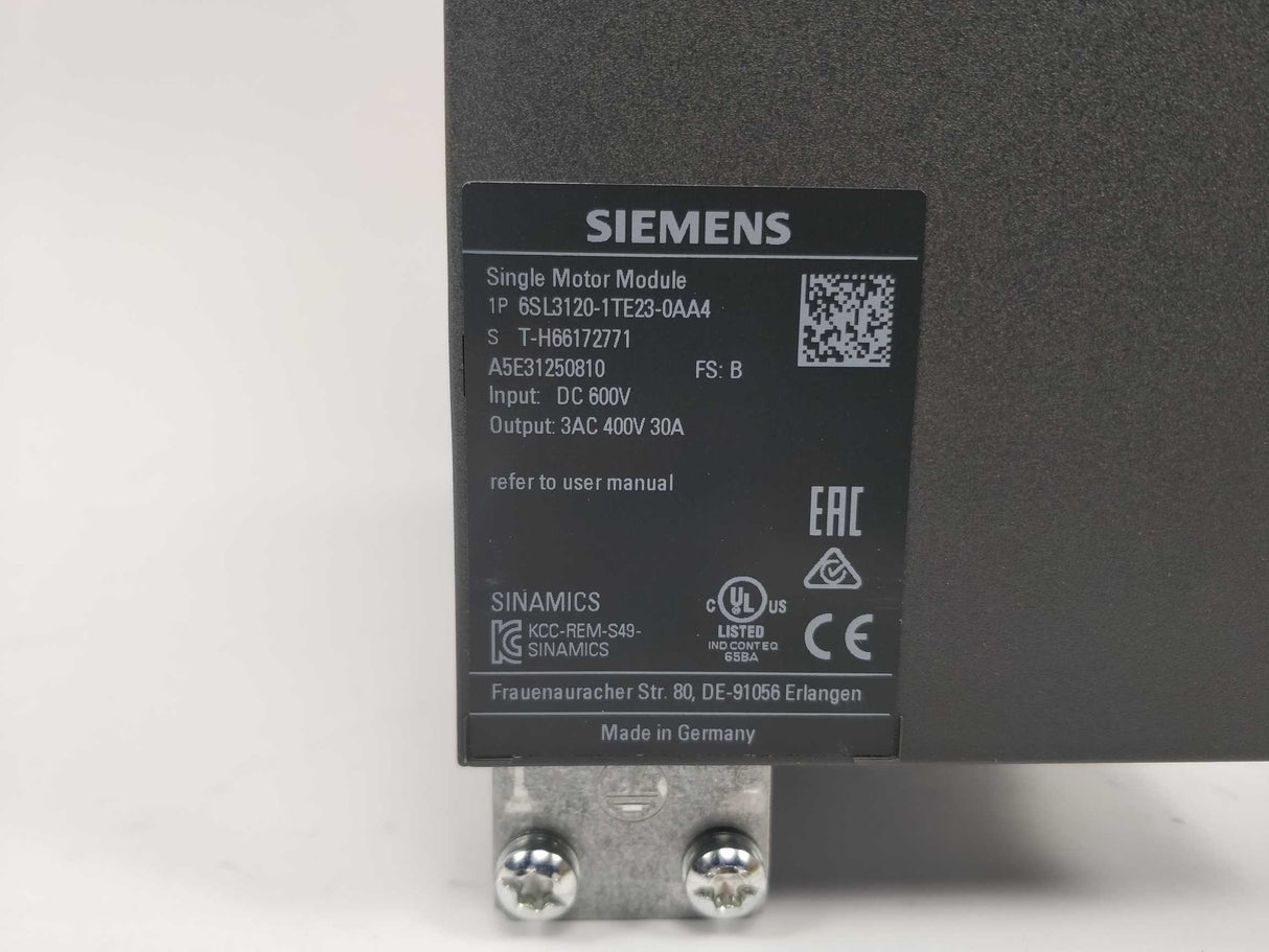 Siemens 6SL3120-1TE23-0AA4 SINAMICS S120 Single Motor Module