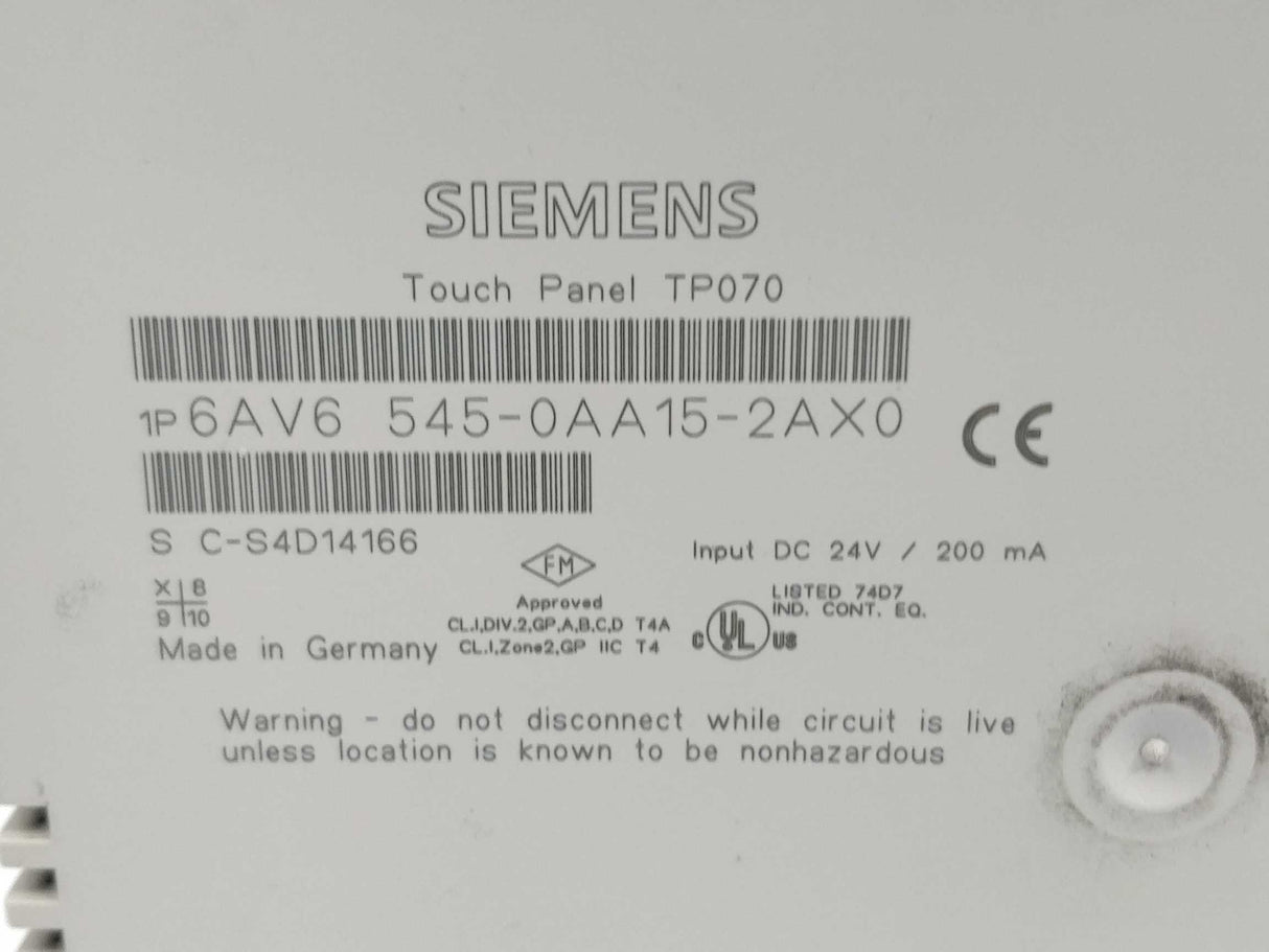 Siemens 6AV6545-0AA15-2AX0 Touch panel TP070 5.7"