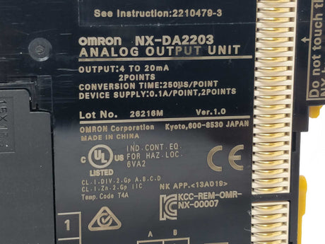 OMRON NX-DA2203 Analog Output Unit Ver.1.0