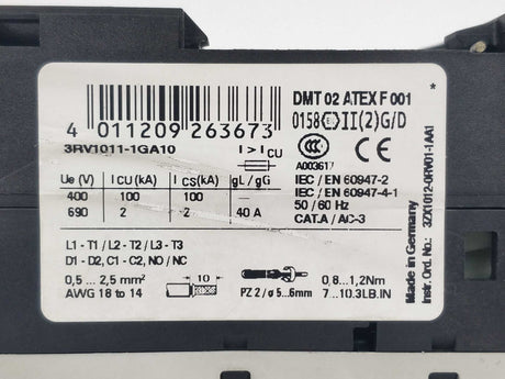 Siemens 3RV1011-1GA10 Circuit breaker 0.45...0.63A