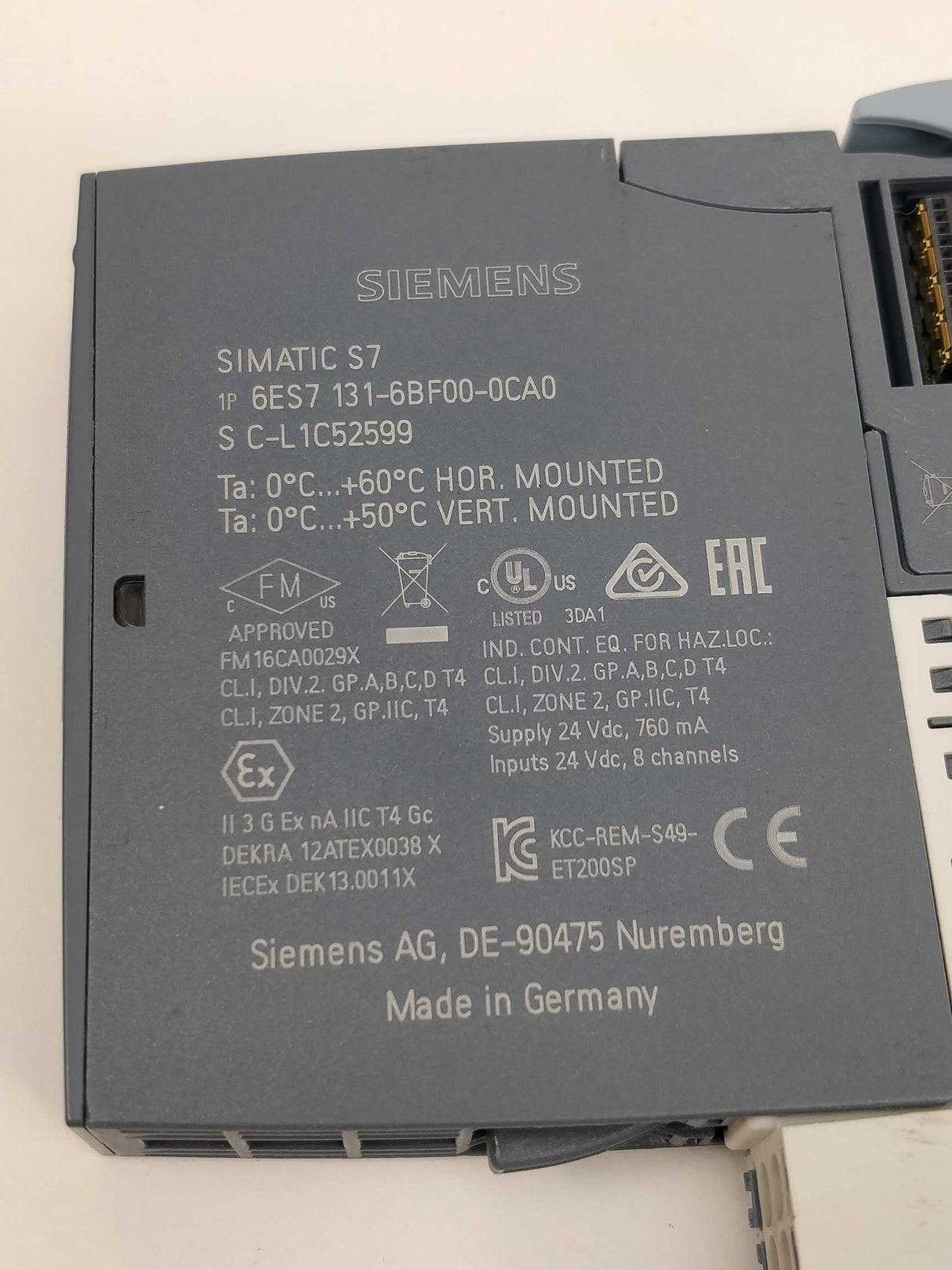 Siemens 6ES7131-6BF00-0CA0 SIMATIC S7 digital input module with 193-6BP20-0DA0