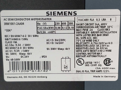 Siemens 3RM1001-2AA04 Direct starter