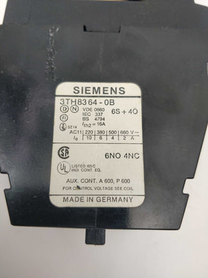 Siemens 3TH8364-0B 24 VDC Contactor Relay