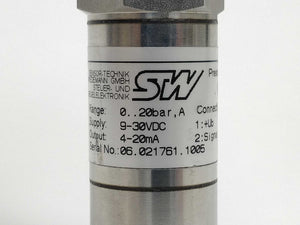 STW Pressure Transmitter. C02 Pressure Transmitter. Range 0-20 bar.