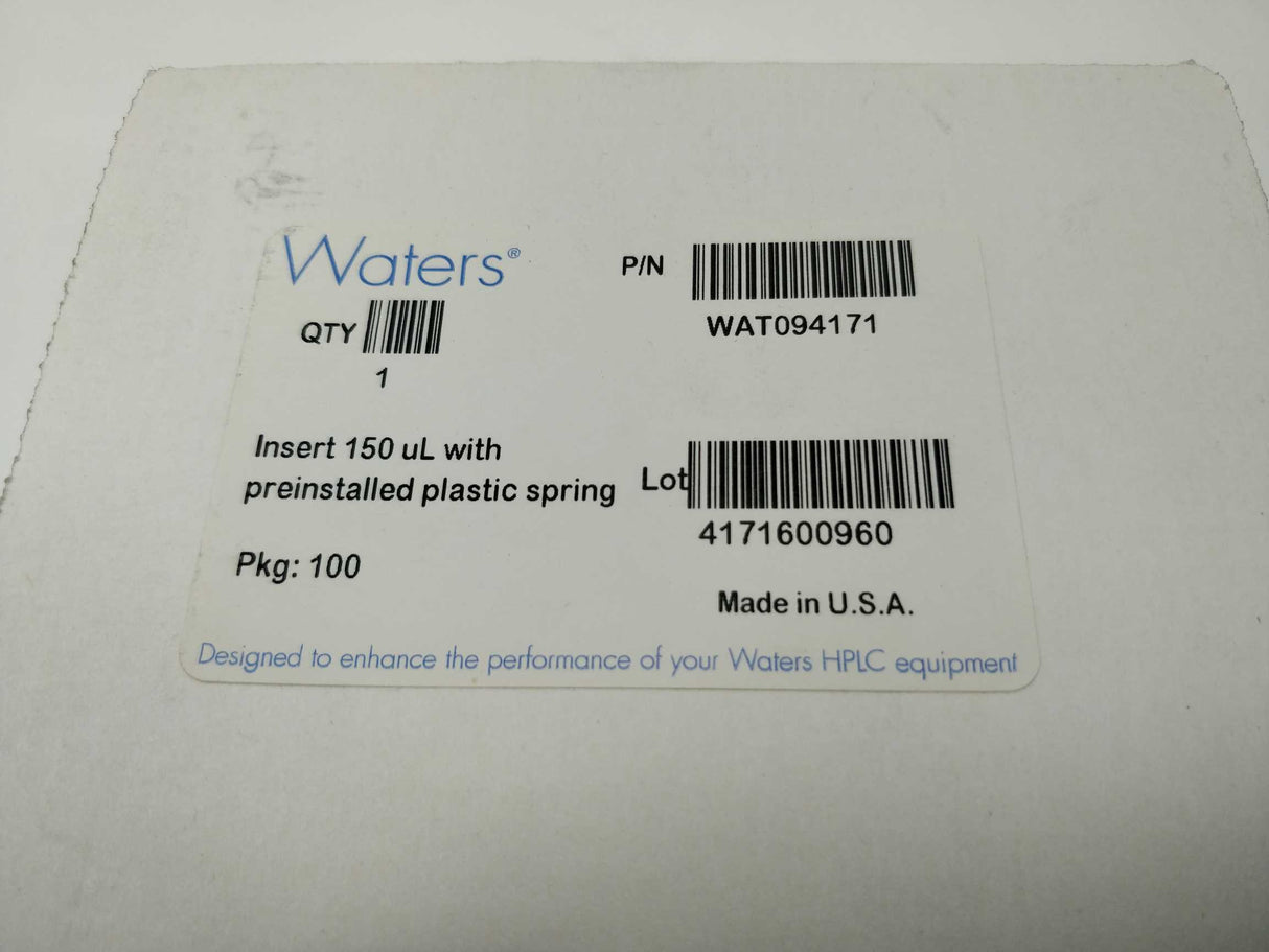 Waters WAT094171 Low Volume Insert 150 µL Volume with Plastic Spring 100pcs