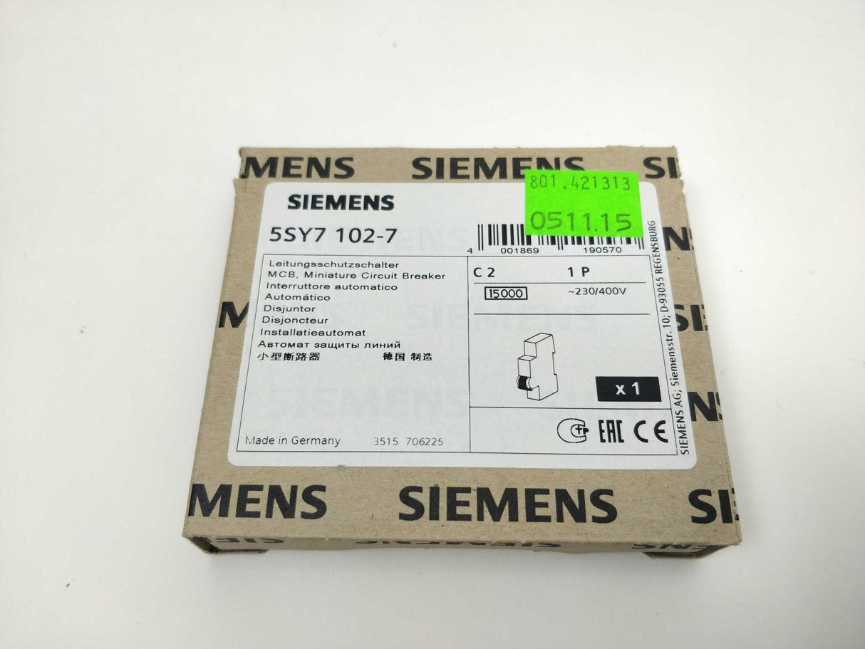 Siemens 5SY7102-7 MCB C2, 230/400V