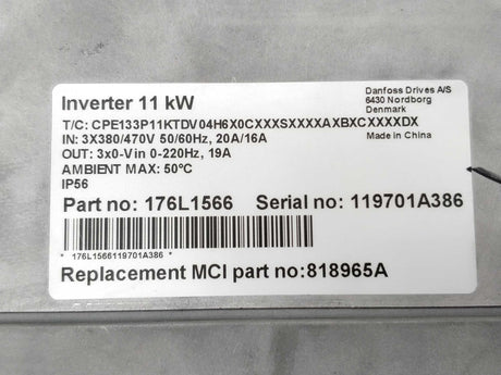 Danfoss 176L1566 CPE133P11KTDV04H6X0CXXXSXXXXAXBXCXXXXDX