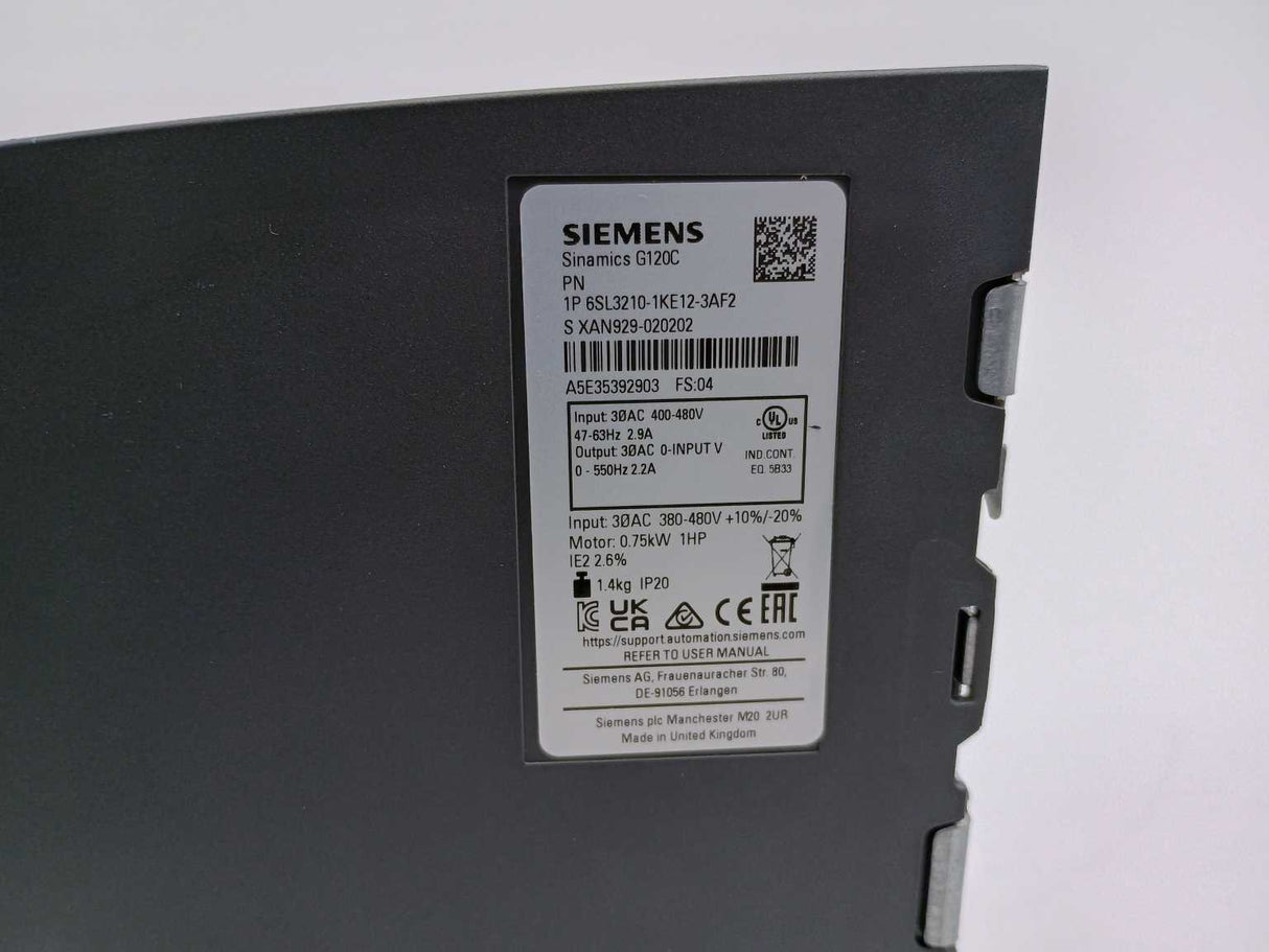 Siemens 6SL3210-1KE12-3AF2 Sinamics G120C w/ 6ES7954-8LC02-0AA0 memory card