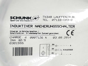 Schunk 0301555 Inductive Proximity Sensor INK 40/S