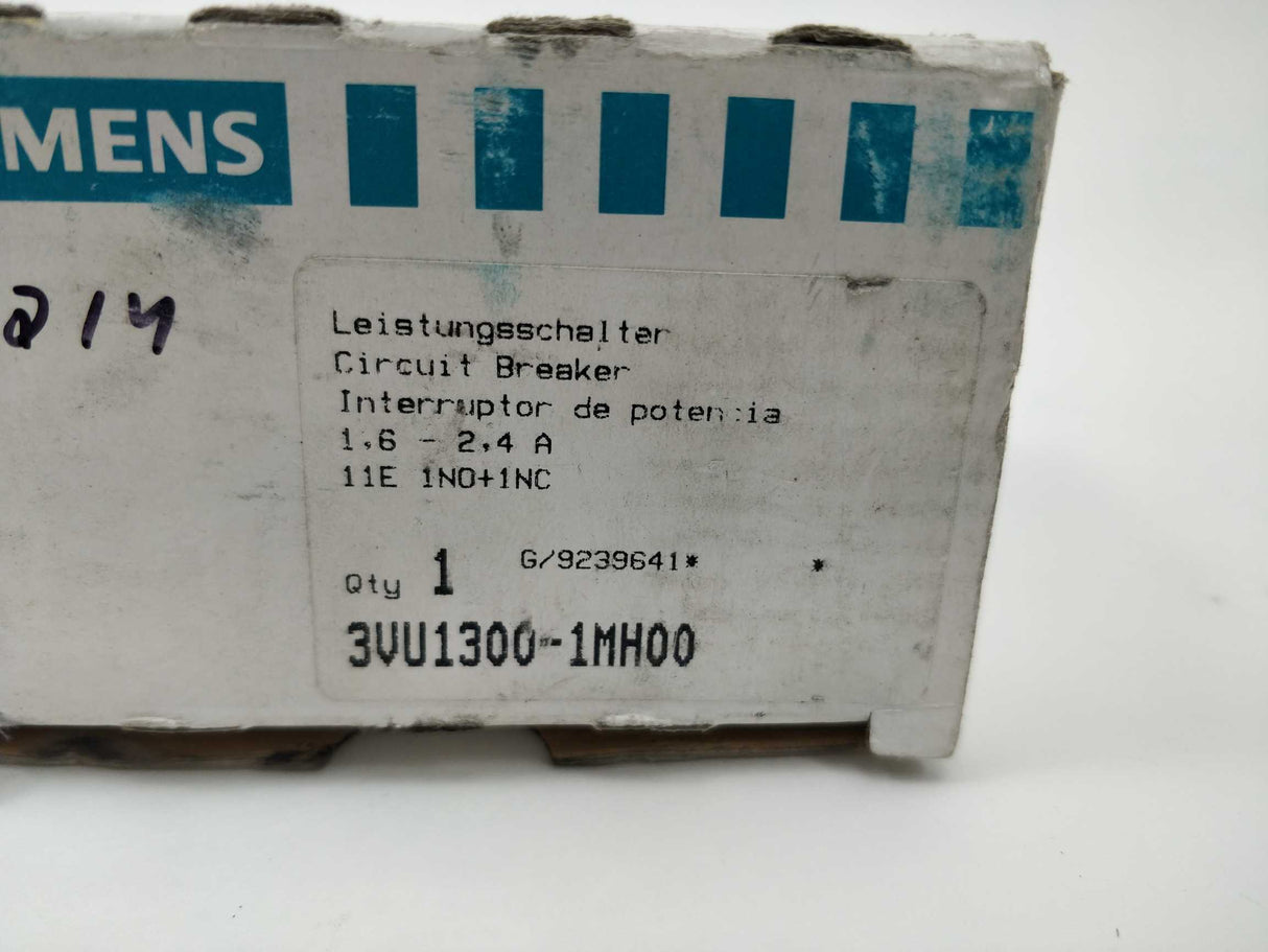 Siemens 3VU1300-1MH00 Circuit Breaker. 1.6-2.4A