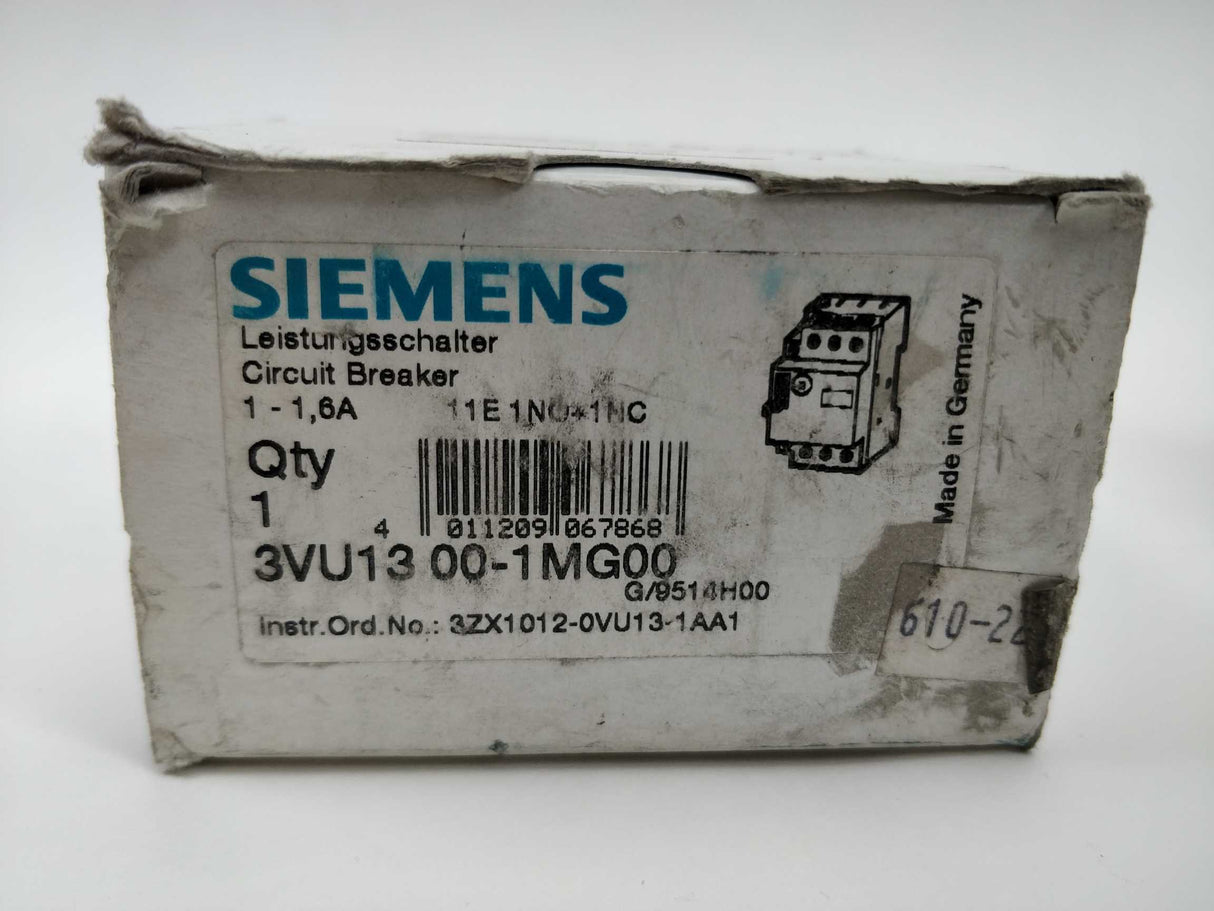 Siemens 3VU1300-1MG00 Circuit Breaker. 1-1,6A