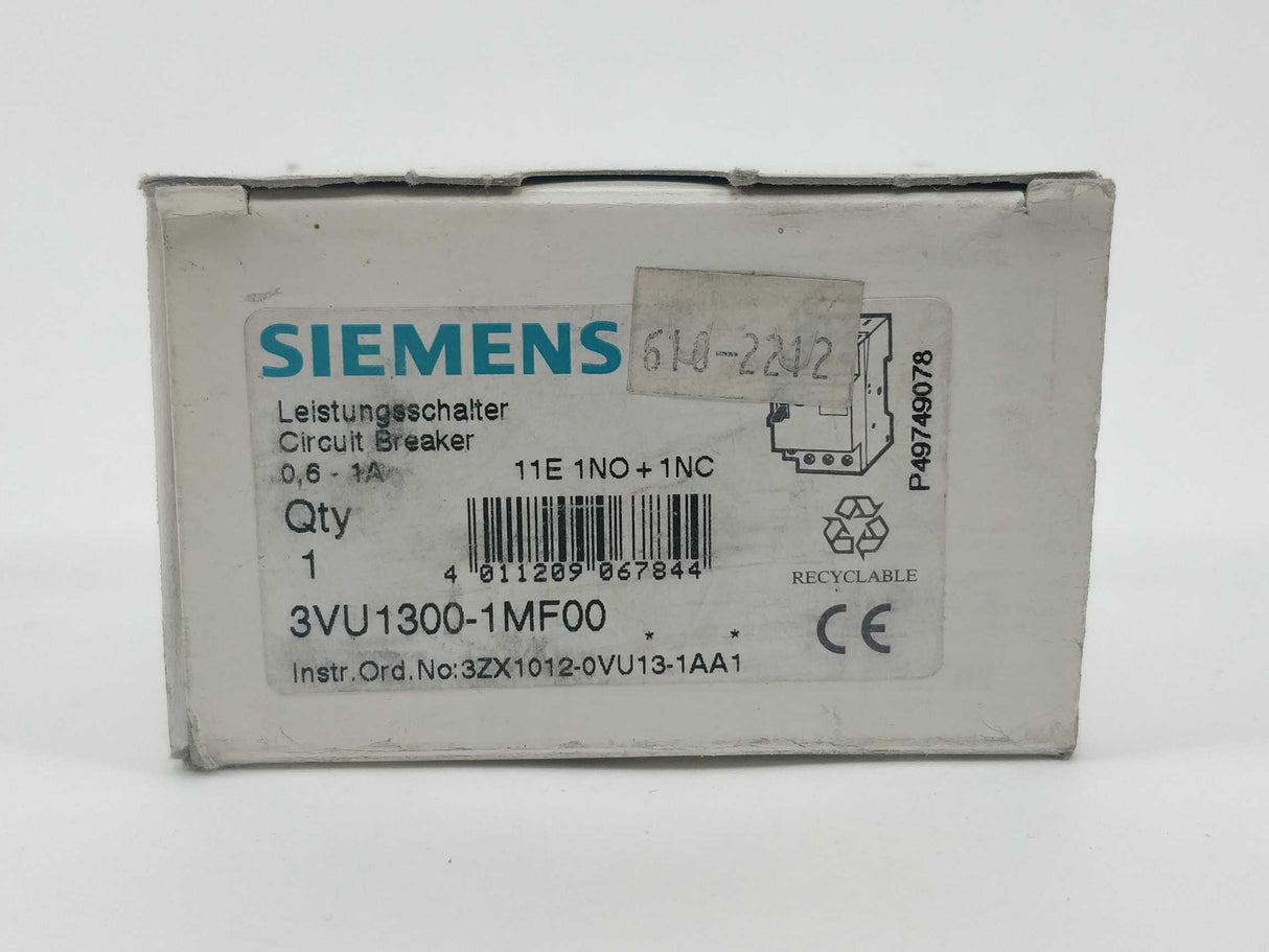 Siemens 3VU1300-1MF00 Circuit breaker 0.6...1A