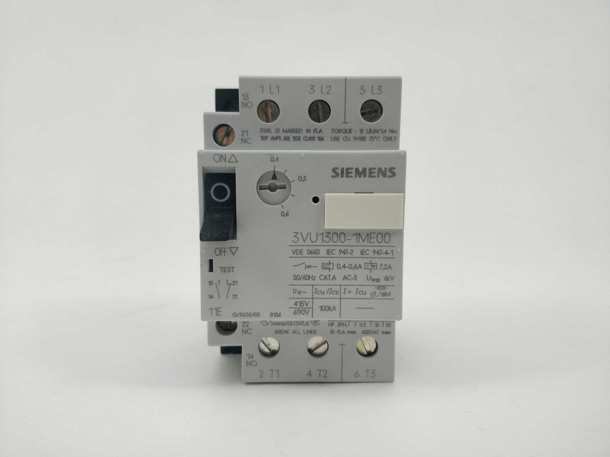 Siemens 3VU1300-1ME00 Circuit Breaker. 0.4-0.6A