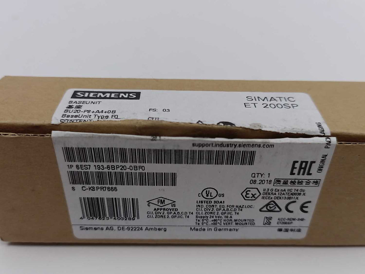 Siemens 6ES7193-6BP20-0BF0 Baseunit, Simatic ET 200SP