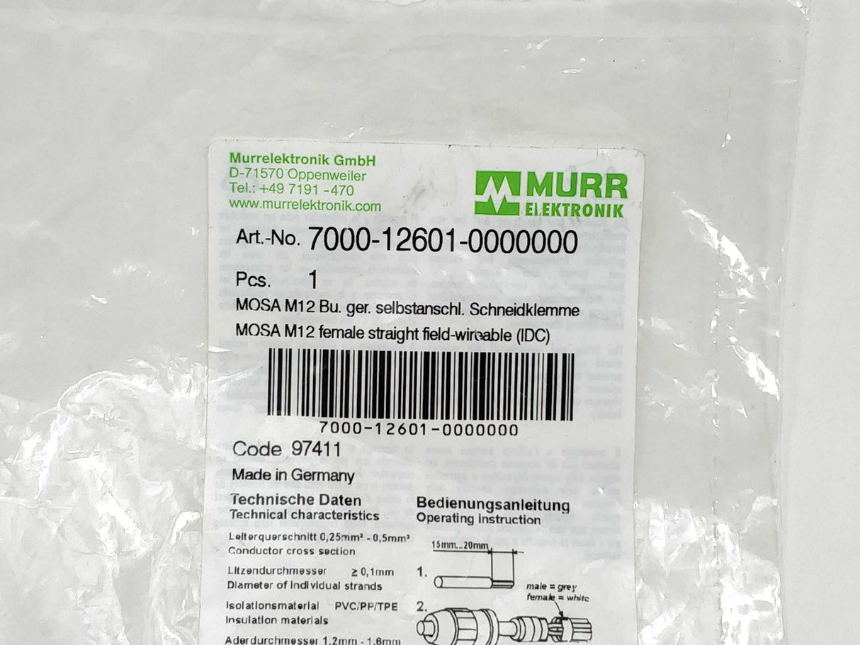 MURR Elektronik 7000-12601-0000000 M12 female. 3 Pcs