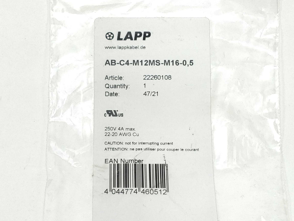 Lapp 22260108 AB-C4-M12MS-M16-0,5 2v 2 Pcs.