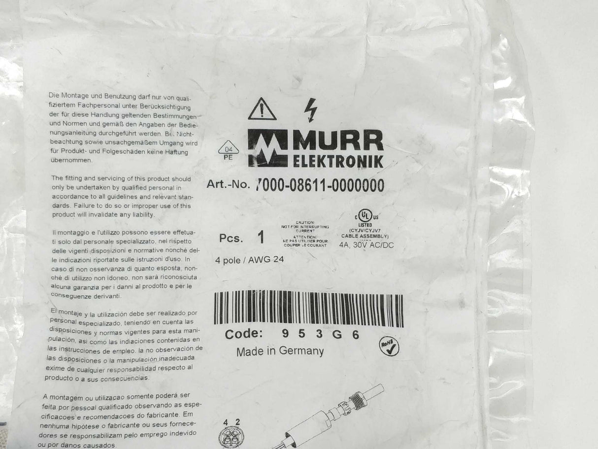 MURR Elektronik 7000-08611-0000000 M8 male 0° A-cod. screw terminal 2 Pcs.