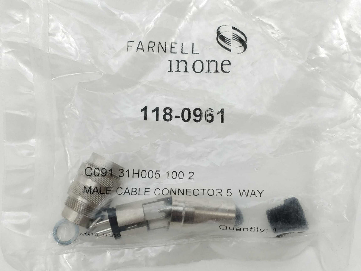 Farnell C09131H0051002. 118-0961 C09131H0051002 Male cable connector 5 way