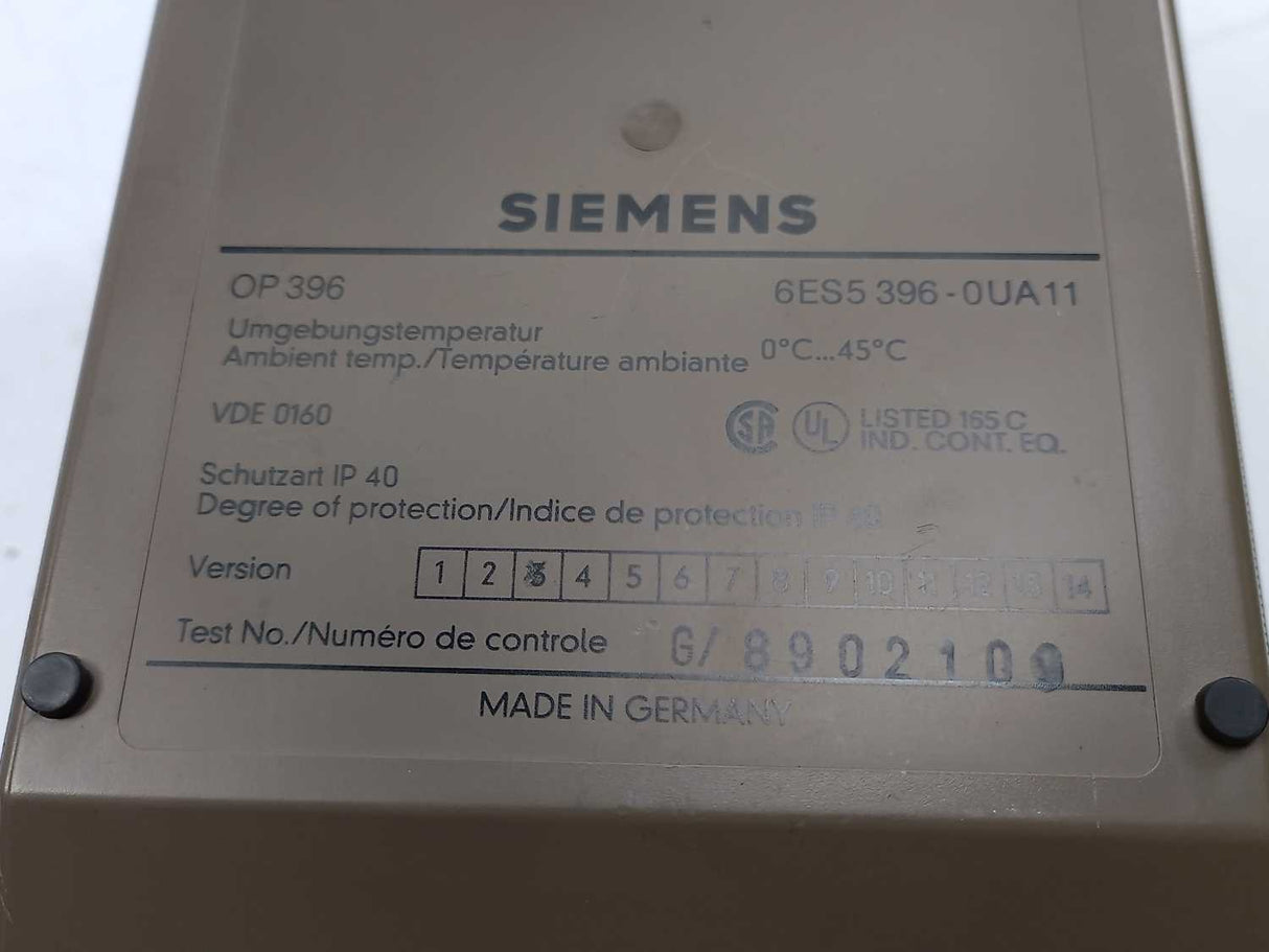 Siemens 6ES5396-0UA11 Simatic OP 396 Panel